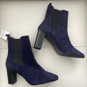 Antonio De Faria Blue Suede Block Heel Chelsea Boots